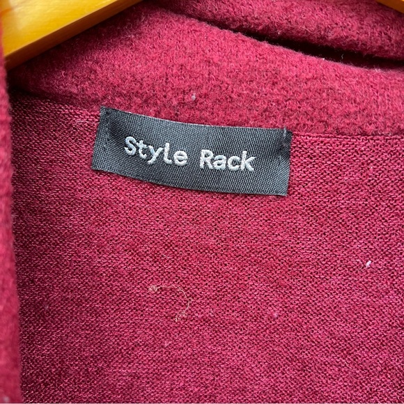Style Rack Burgundy Red Wool Like Cowl Neck Button Sweater - Picture 3 of 3